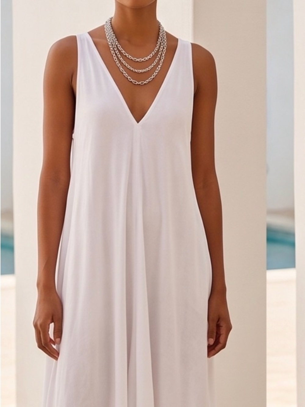 Women’s White V-Neck Swim Cover-Up Dress
